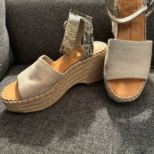 Dolce Vita Espadrille Sandals - beige canvas and snakeskin ankle straps - Size 6